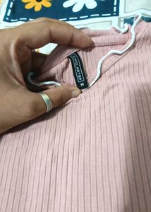Women Ripped Peach Colour Round Neck Top