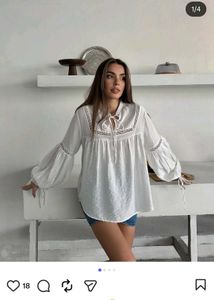 H&M linen Elegant White Peasant Blouse