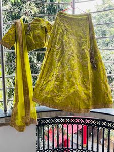 Lime Heavy Zari Work Lahenga Stiched Blouse