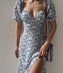 Blue Flower Printed Midi Dress