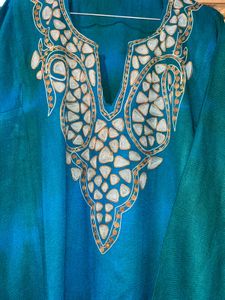 Teal Blue &amp; Green TieDye Kashmiri Pheran Cum Kurti