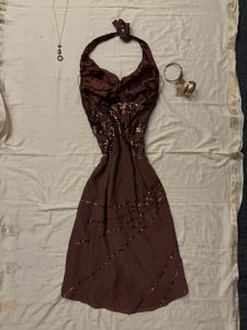 Sequin Halter Y2K Dress (Beaded)