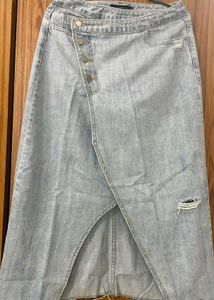 Light Wash Denim Midi Skirt