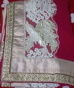 Elegant Pink &amp; Silver Embroidered Saree