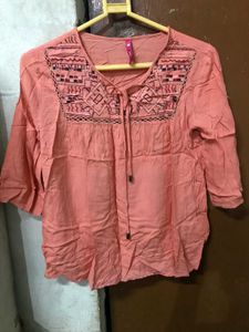 Peach Embroidered Top