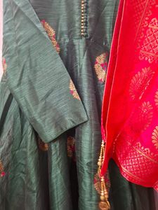 Green Embroidered Gown Set