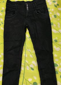 Black Cotton High Waist Jeans For Women in Size 30