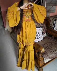 3 Pieces Mustard Garara Suit Set