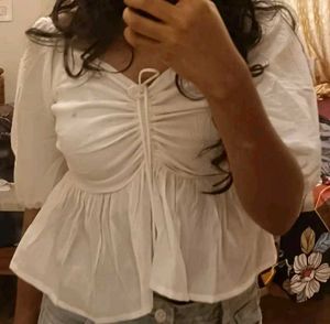 Combo Of Pink Floral Dress And White Puffed Top