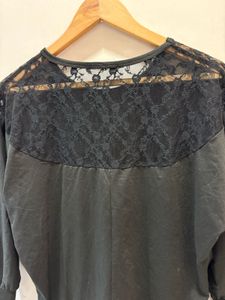 Black Lace Sleeve Over Size Top
