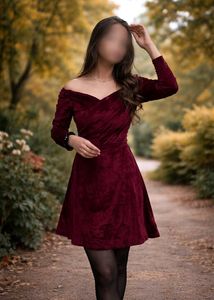 Burgundy Velvet Off-Shoulder Dress