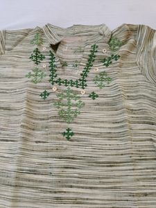 Tailored Kurta With Hand Kutchi- Mirror Embroidery