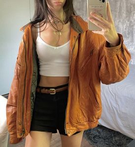 pinteresty oversized orange leather jacket