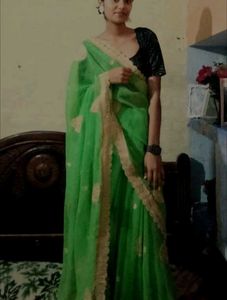 Green &amp; Gold Embellished Saree