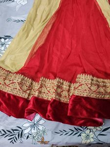 Red &amp; Gold Anarkali Dress
