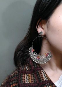 Oxidised Silver Hoop Earrings