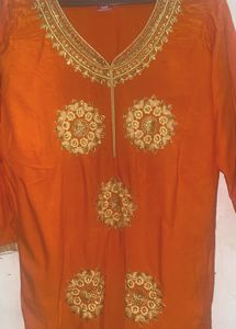 Orange Embroidered Kurta
