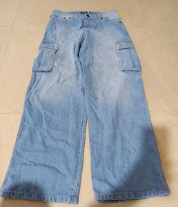 Bene Kleed Light Wash Cargo Jeans, 30 Size