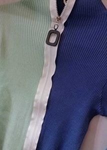 Color Block Zip Turtleneck
