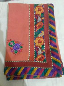 Coral Supernet Heavy Border Saree