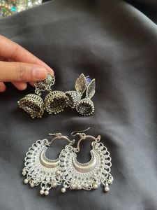 Silver Jhumka Earring Set