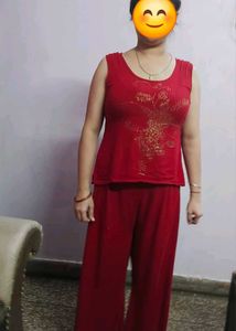 Red Kurta Palazzo Set with Shrug