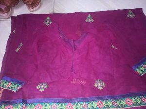 Embroidered Purple Saree with Blouse