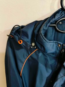 Blue Polyester Jacket With Hoodie