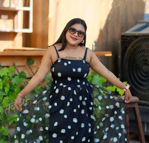 Daisy Print Black Dress