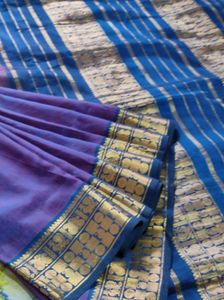 Purple and blue Saree with unstitched blouse piece