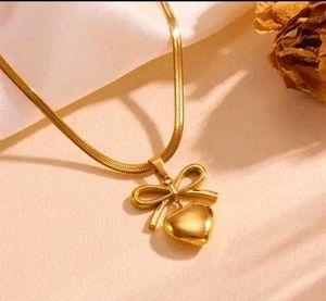 Trendy Gold Plated Necklace With Bow And Heart🎀