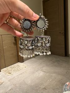 Statement Silver Jhumka Earrings