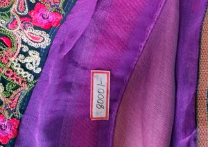Purple Pink Red Floral Embroidered Designer Saree