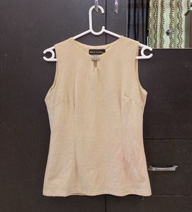 Chic Beige Shine Sleeveless Top with Embellishment