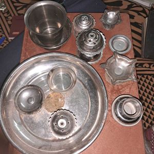 VINTAGE STEEL POOJA ITEMS COLLECTILES