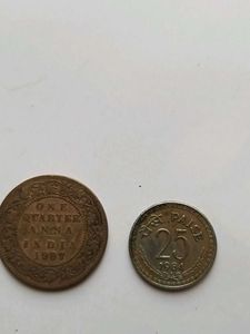 Quarter Anna Of 1907 &amp; 25 Paise Coins