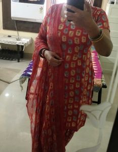 Red Printed Patiala Suit