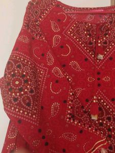 Elegant Red Bandhani Kurta – XL Size