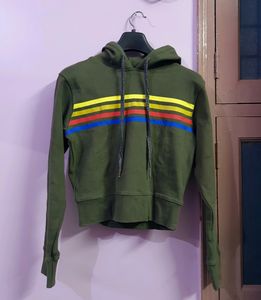 Olive Green Crop Hoodie Or Sweatshirt