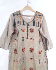 Dark Beige Embroidery Kurta Set (Women's)