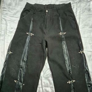 Edgy Black Pants with Buckle Details baggy