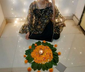 Black Kurti ,pant Along With Floral Dupatta