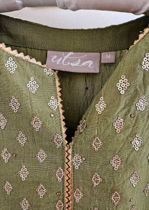 Olive Green Embellished Kurta