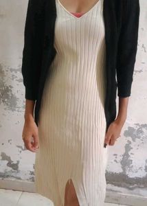 Ribbed Knit Midi Dress with Cardigan