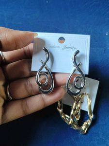 Fashionable Silver and golden Tone Dangle Earrings
