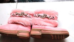 Pink Faux Fur Ankle Boots