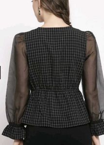 Checkered Puff Sleeve Top
