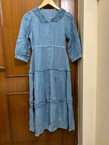 Blue Denim Style Midi Dress