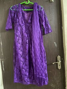 Purple Net Kurta With Camisole