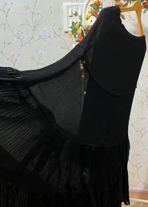 Black Pleated Tiered Midi Dress